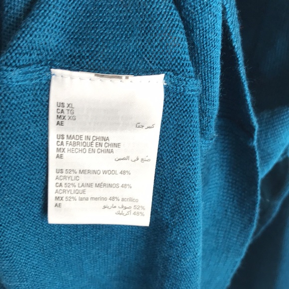 CLUB ROOM Majestic Teal Blue V-Neck Wool Blend - Picture 7 of 10